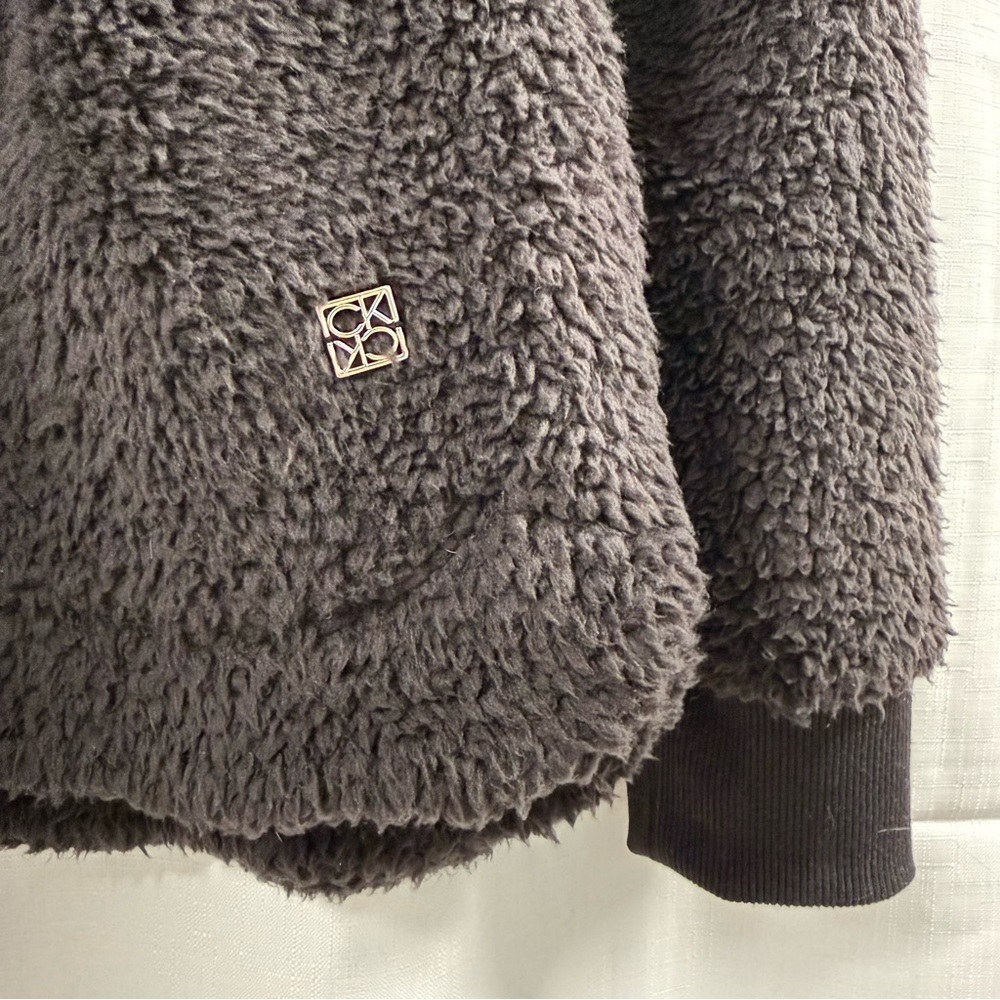 Calvin Klein Black Sherpa Jacket with Gold Zipper Size S - Picture 5 of 5